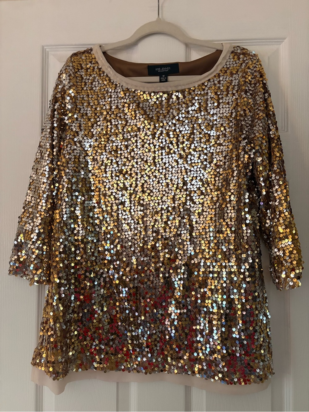 NWOT - Kris Jenner Kollection  Gold Sequin Scoop-Neck Tunic - Picture 2 of 15
